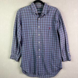 Ralph Lauren Mens  Shirt Mens Medium Blue Red Plaid Classic Fit Plaid Red Pony